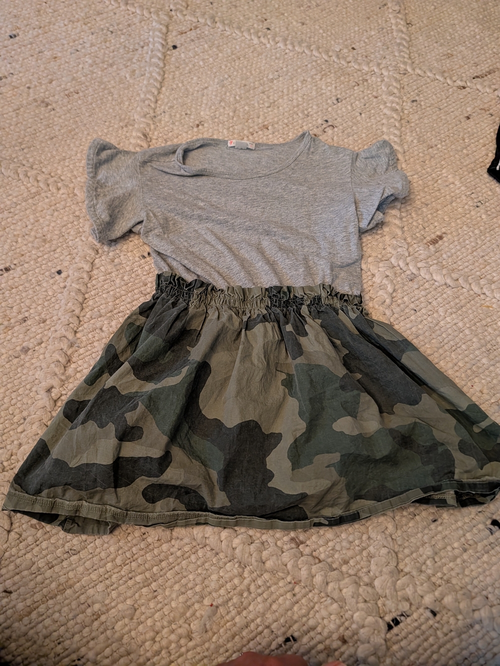 Crewcuts Grey Top with Green Camo Skirt Dress